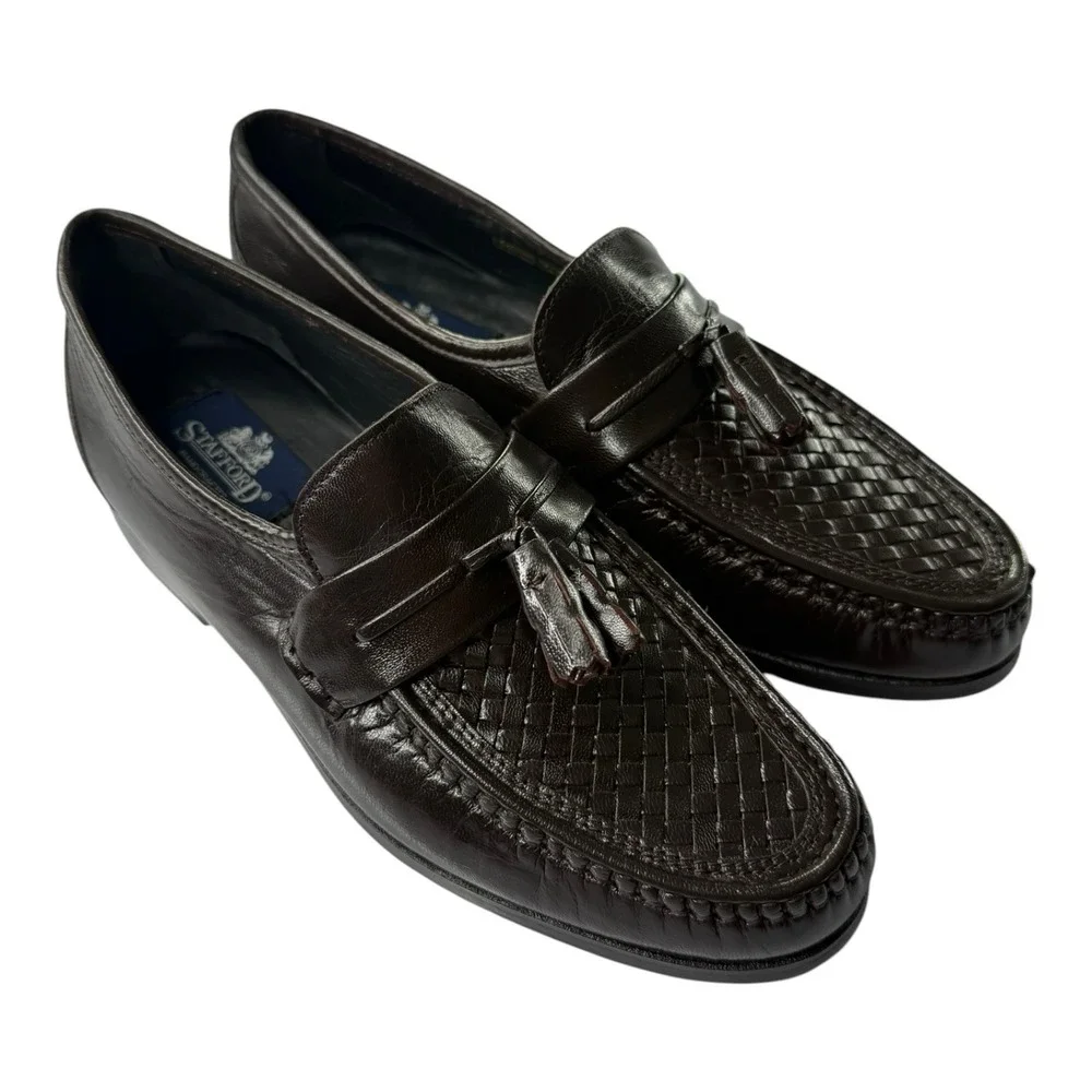 Stafford Corey II Brown Woven Tassel Loafers Men's Size 8D Leather Dress Shoes